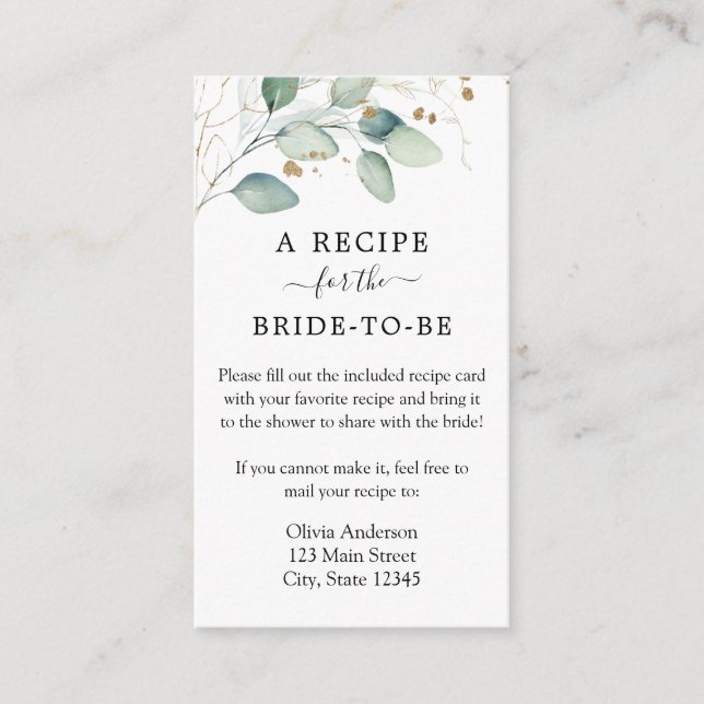 Carte D'accompagnement Demande de recette de douche Eucalytpus Aquarelle (Devant)