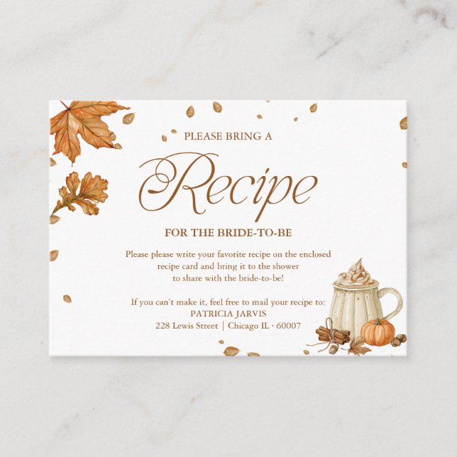 Carte D'accompagnement Demande de recette de douche nuptiale à la citroui (Devant)