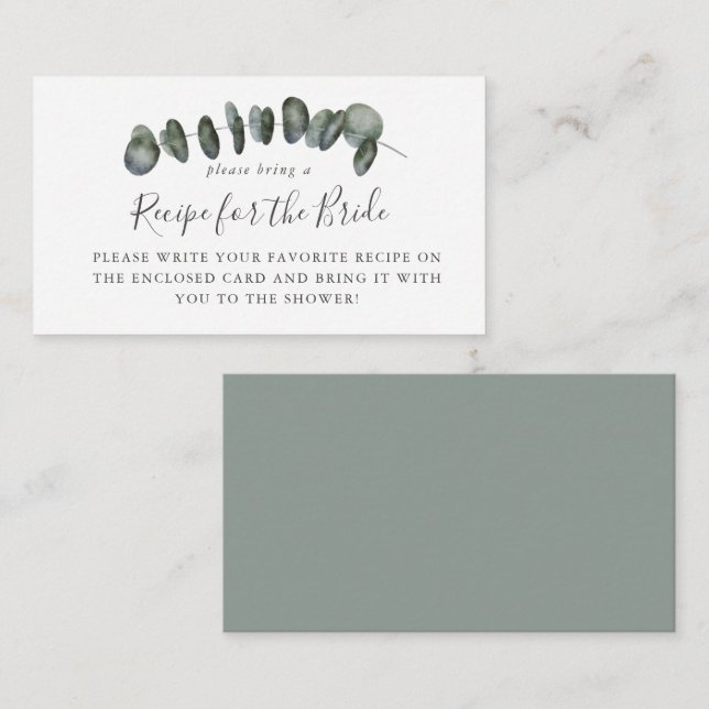 Carte D'accompagnement Demande de recette de douche nuptiale à l'eucalypt (Devant / Derrière)