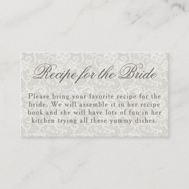 Carte D'accompagnement Demande de recette de douche nuptiale thème dentel (Devant)