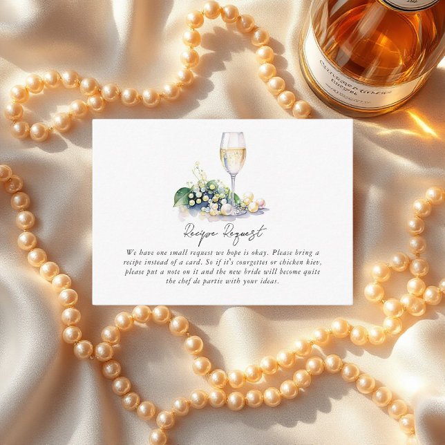 Carte D'accompagnement Demande de recette de fête de mariage perles et Pr (Pearls and Prosecco Bridal Shower Recipe Request Enclosure Card)