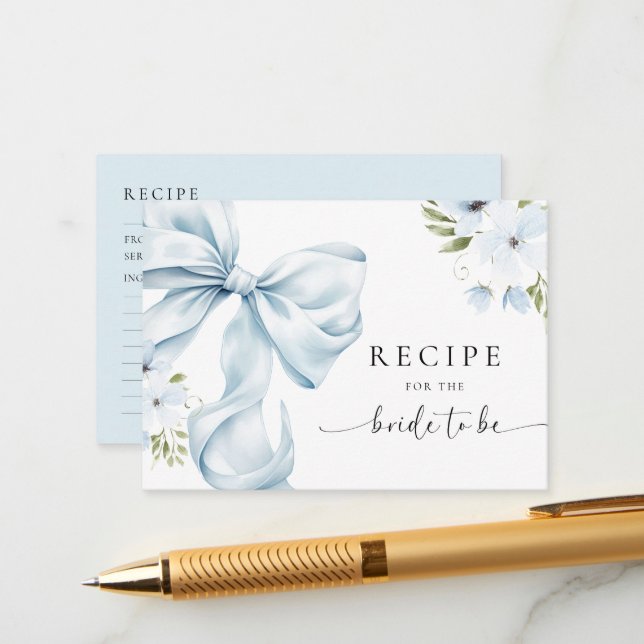 Carte D'accompagnement Demande de recette de Fête des mariées Bleu Bow (Devant/Arrière en situation)