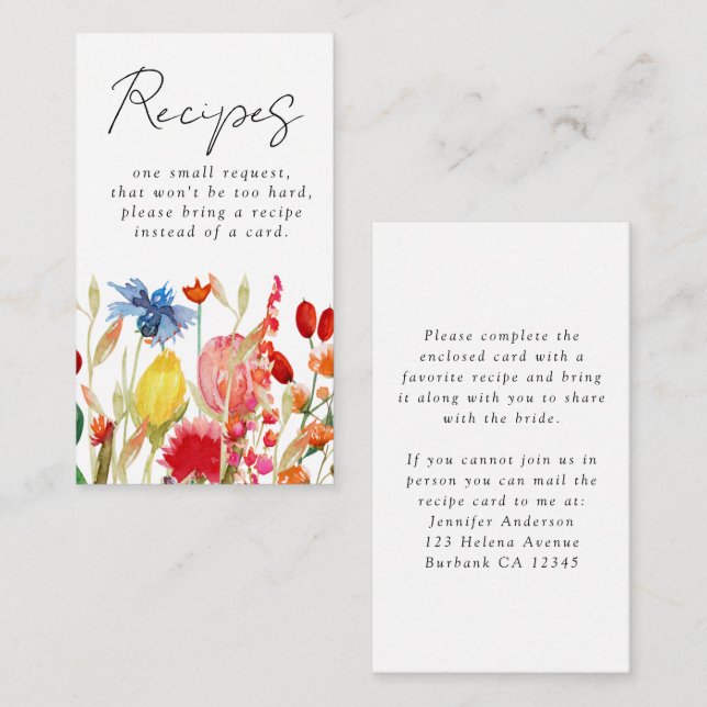 Carte D'accompagnement Demande de recette de Fête des mariées fleur sauva (Devant / Derrière)