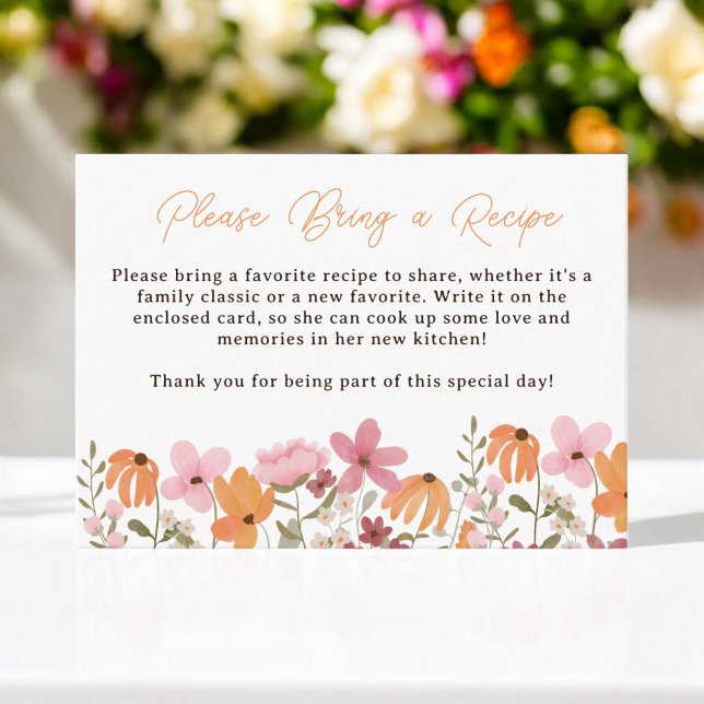 Carte D'accompagnement Demande de recette de fleurs sauvages boho pour un (Boho Wildflowers Recipe Request Bridal Shower Enclosure Card)