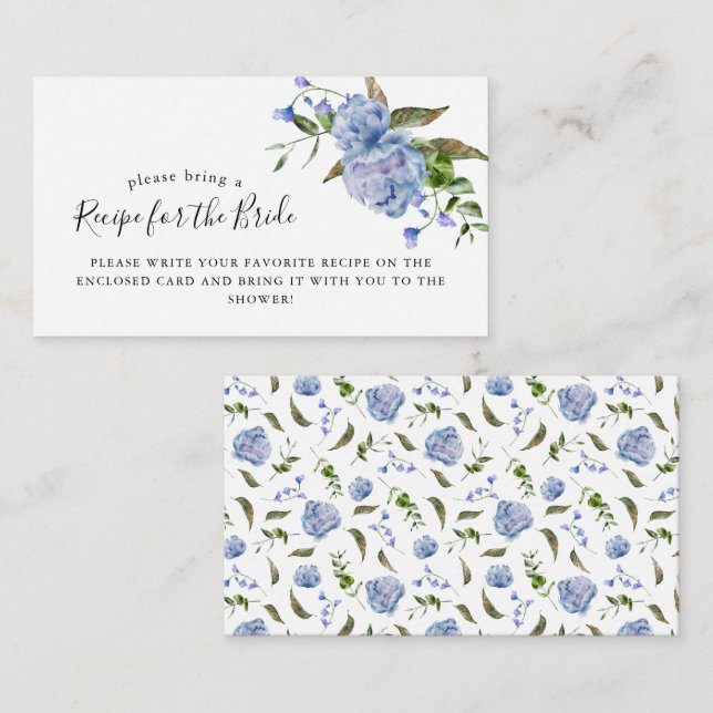 Carte D'accompagnement Demande de recette de mariage florale bleue  (Devant / Derrière)