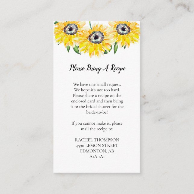 Carte D'accompagnement Demande de recette Fête des mariées de tournesol f (Devant)
