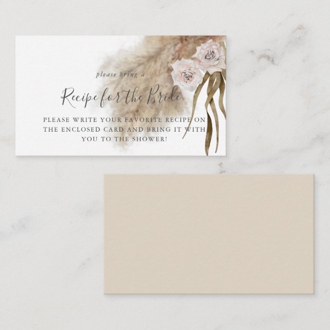 Carte D'accompagnement Demande de recette pour la douche de mariée à l'he (Devant / Derrière)