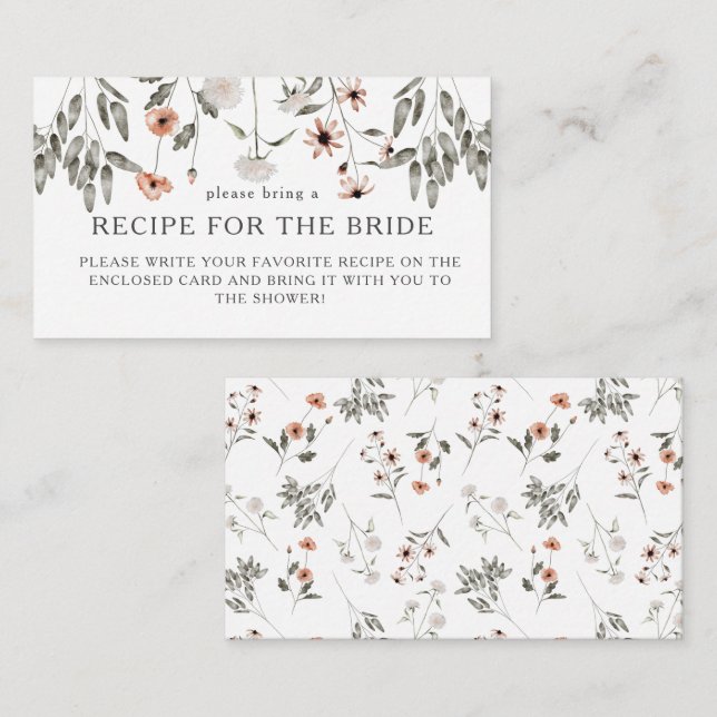 Carte D'accompagnement Demande de recette pour la douche de mariée aux fl (Devant / Derrière)