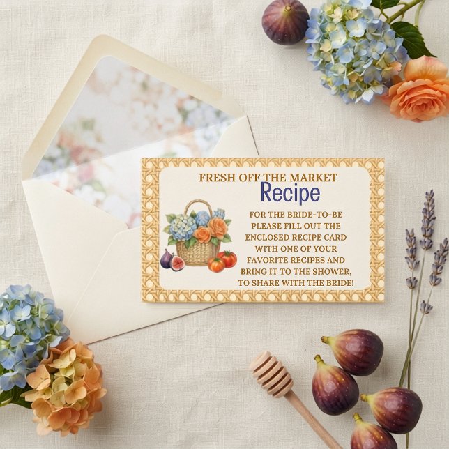 Carte D'accompagnement Demande de recette pour la douche de mariée Fresh  (Fresh off the Market Bridal Shower Recipe Request Enclosure Card)
