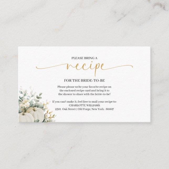 Carte D'accompagnement Demande de recette pour la fête de mariage à thème (Devant)