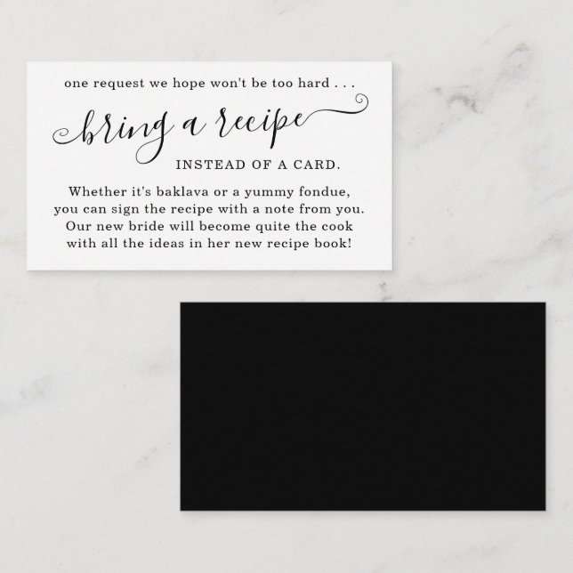 Carte D'accompagnement Demande de recette pour l'invitation de douche nup (Devant / Derrière)