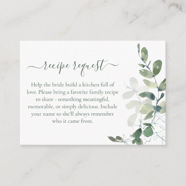 Carte D'accompagnement Demande de recette pour une douche de mariée à l'e (Devant)