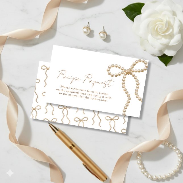 Carte D'accompagnement Demande de recette pour une douche de mariée Elega (Elegant Pearl Bow Bridal Shower Recipe Request Enclosure Card)
