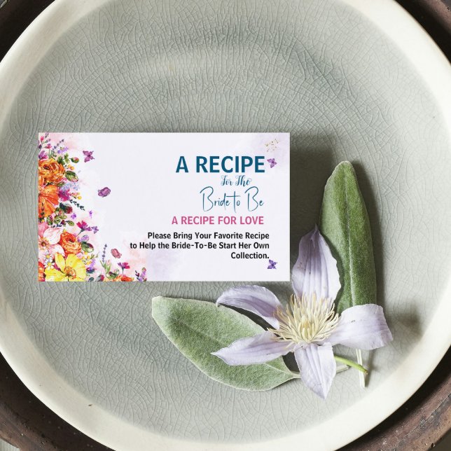 Carte D'accompagnement Demande de recette pour une fête de douche de mari (a recipe for the bride to be for love spring watercolor floral butterfly bridal shower wildflowers)