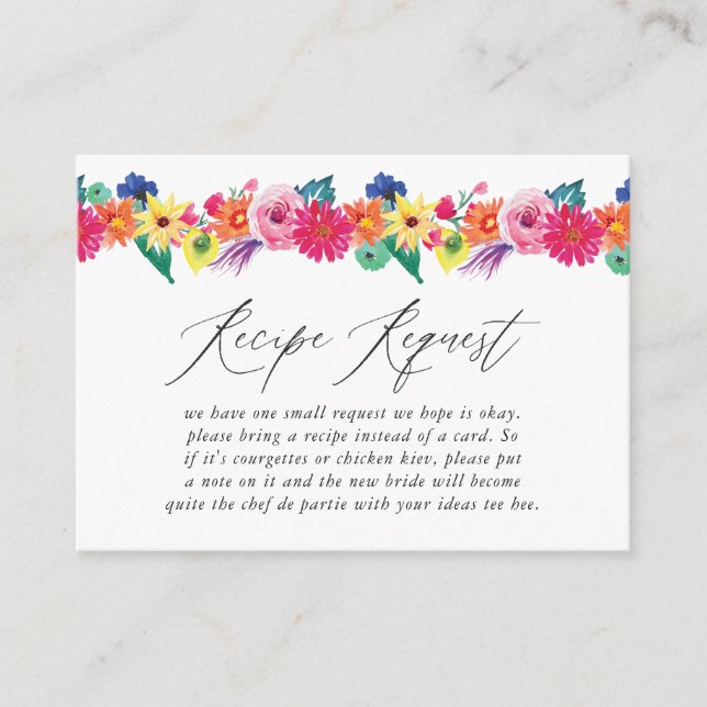 Carte D'accompagnement Demande de recette pour une fête prénuptiale Flora (Devant)