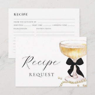 Carte D'accompagnement Demande de recette Ruban noir Perles et Prosecco
