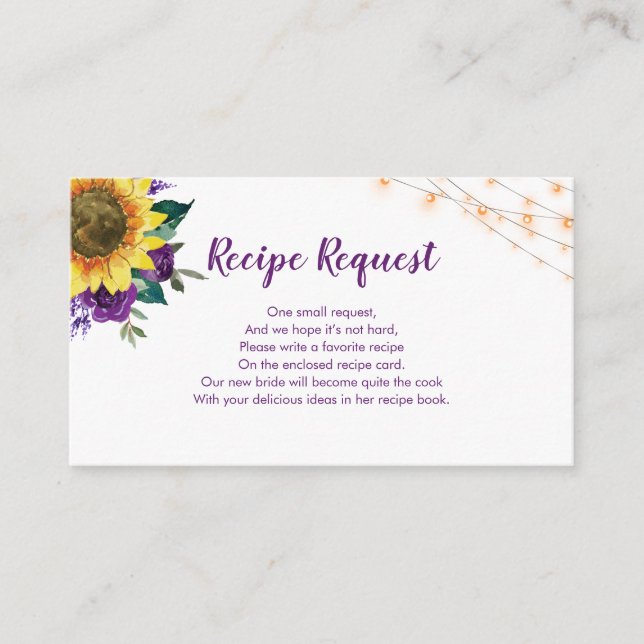 Carte D'accompagnement Demande de recette Sunflower Purple Rose (Devant)