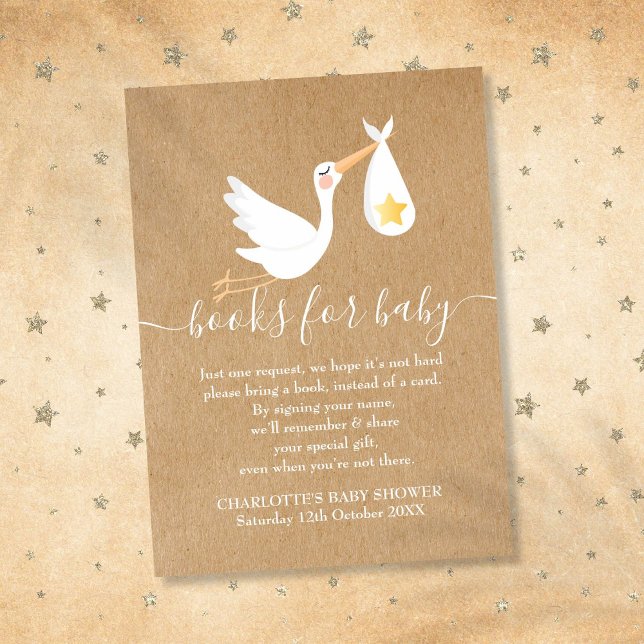 Carte D'accompagnement Demande de réservation Baby shower Stork Gold Star (Book Request Baby Shower Stork Gold Star Rustic Enclosure Card)