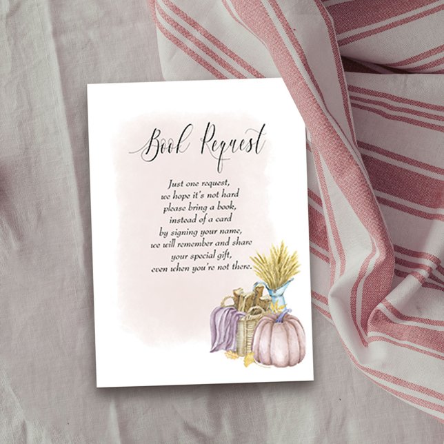 Carte D'accompagnement Demande de réservation d'aquarelle de couleur blan (Girl Baby Shower Book Request enclosure cards from my Country Pumpkin collection)