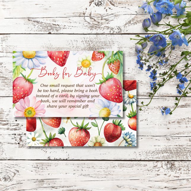 Carte D'accompagnement Demande de réservation de baby shower de fraise Be (Berry sweet strawberry baby shower book request enclosure card daisies garden book request)