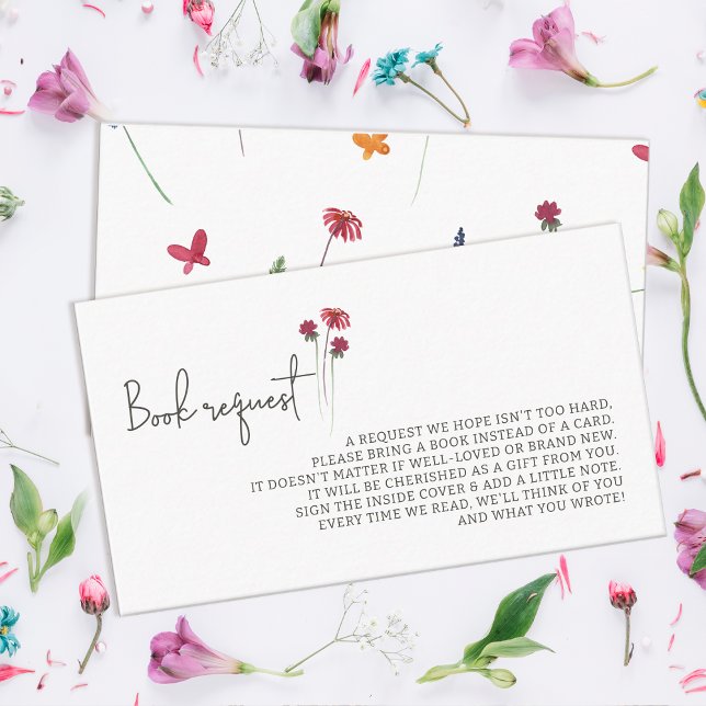 Carte D'accompagnement Demande de réservation de Baby shower petit Fleur  (Little Wildflower Baby Shower Book Request Enclosure Card)