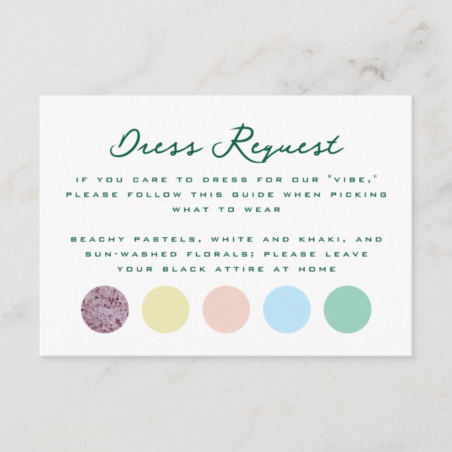 Carte D'accompagnement Demande de tenue simple pour les invités du mariag (Devant)