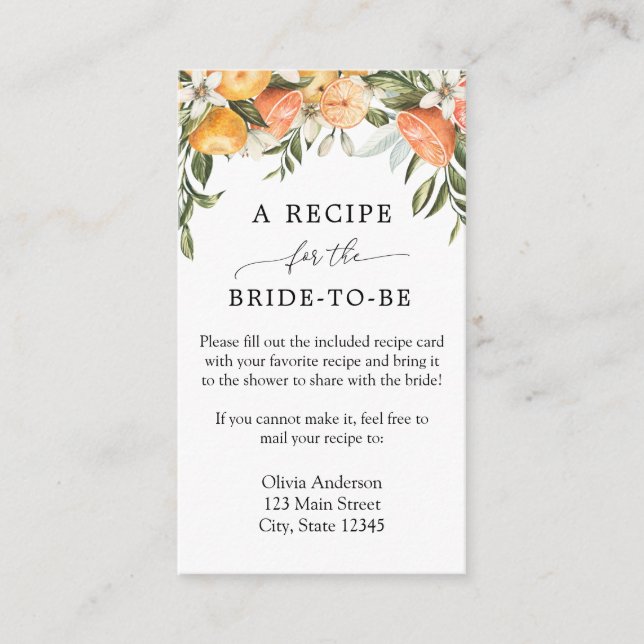 Carte D'accompagnement Demande principale de recette de la nuptiale orang (Devant)