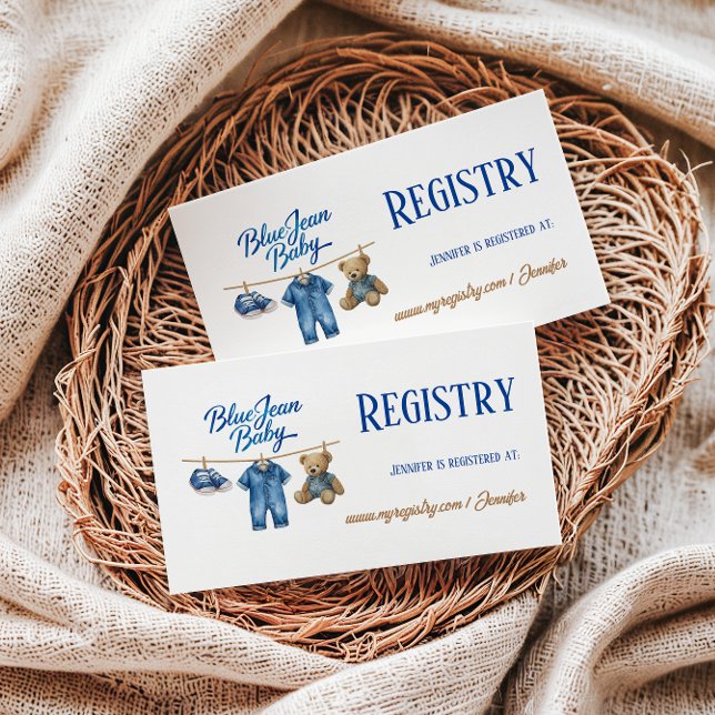 Carte D'accompagnement Denim Bear Blue Jean Baby shower Registre (Créateur téléchargé)
