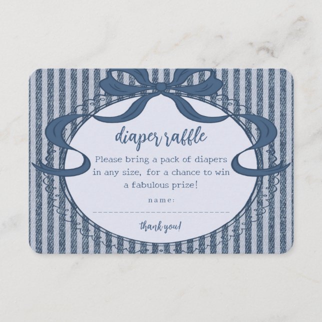 Carte D'accompagnement Denim Coquette Bow Blue Jean Baby Diaper Raffle (Devant)
