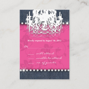 Carte D'accompagnement Denim Diamond Mariage Floral rose Chandelier Répon