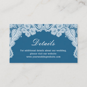 Carte D'accompagnement Dentelle blanche sur le Mariage bleu Détails Site