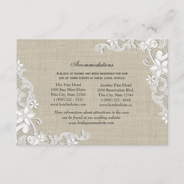 Carte D'accompagnement Dentelle et Burlap Instructions Insertion (Devant)