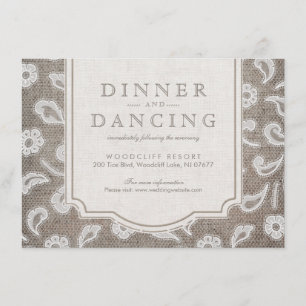Carte D'accompagnement Dentelle et burlap réception mariage campagnard ru