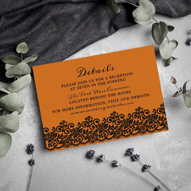 Carte D'accompagnement Dentelle gothique Halloween Orange noir Détails (Créateur téléchargé)