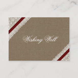 Carte D'accompagnement Dentelle rouge et toile de jute de FAUX souhaitant