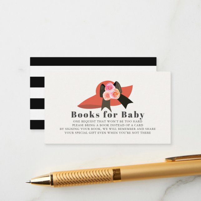 Carte D'accompagnement Derby Style Big Red Casquette Livres Roses pour bé (Devant/Arrière en situation)