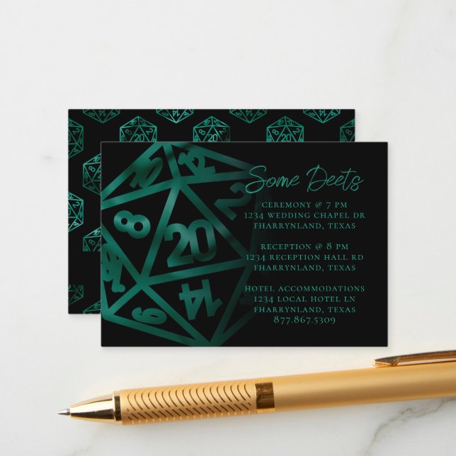 Carte D'accompagnement Dés RPG | Emerald Imaginaire Tabletop Détails du g (Devant/Arrière en situation)