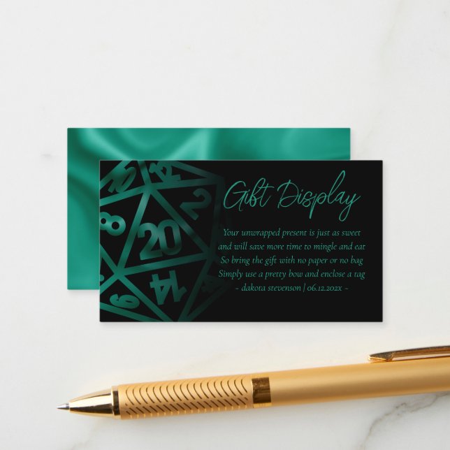 Carte D'accompagnement Dés RPG | Emerald Tabletop Gamer Cadeaux sur écran (Devant/Arrière en situation)