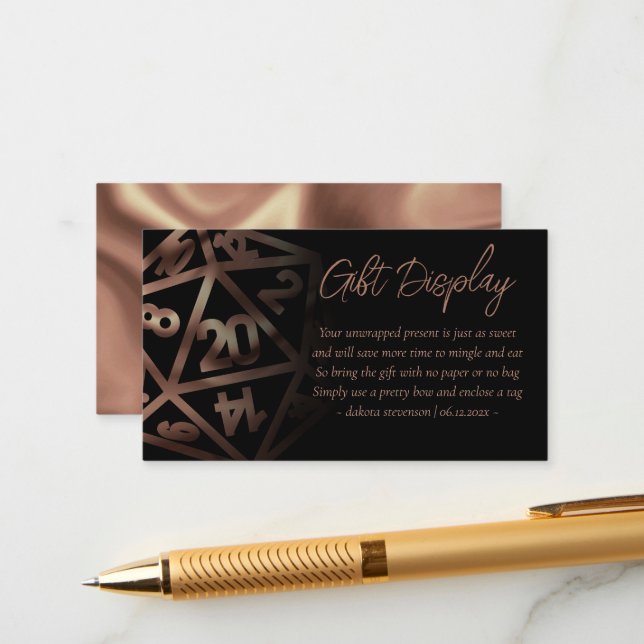 Carte D'accompagnement Dés RPG | Imaginaire en cuivre cadeau sur l'écran (Devant/Arrière en situation)