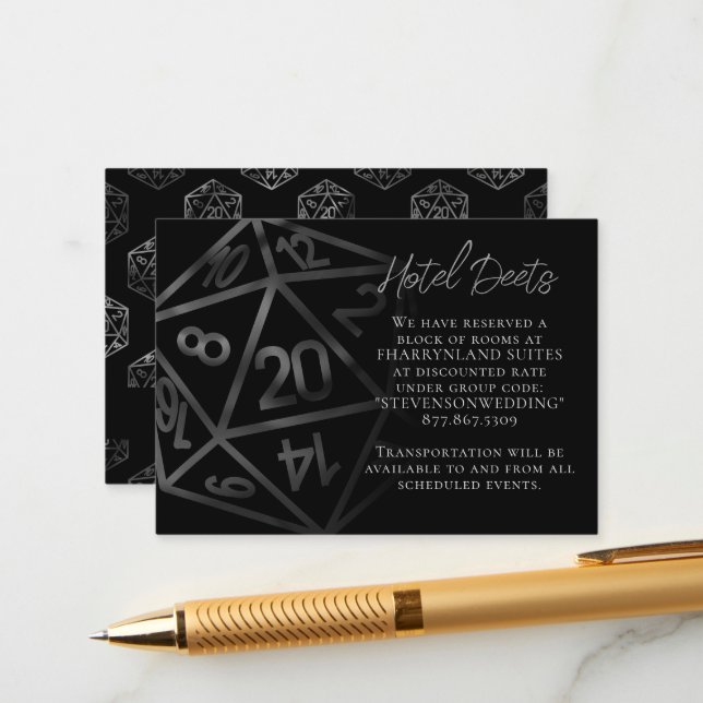 Carte D'accompagnement Dés RPG | Imaginaire Tabletop Gamer Hotel Détail (Devant/Arrière en situation)