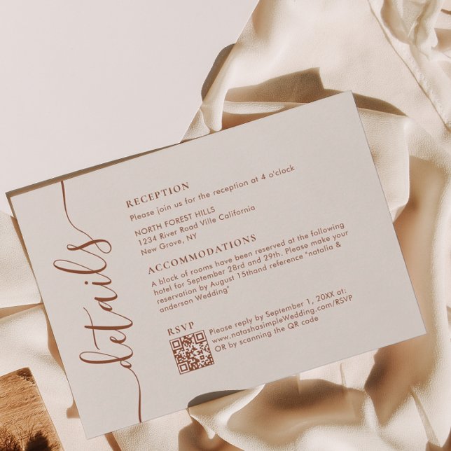 Carte D'accompagnement Design Chic Boho Cream Script Détails Mariage (Créateur téléchargé)