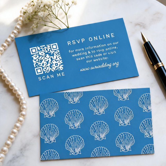 Carte D'accompagnement Destination Blue Coquillage QR code RSVP Mariage (Créateur téléchargé)