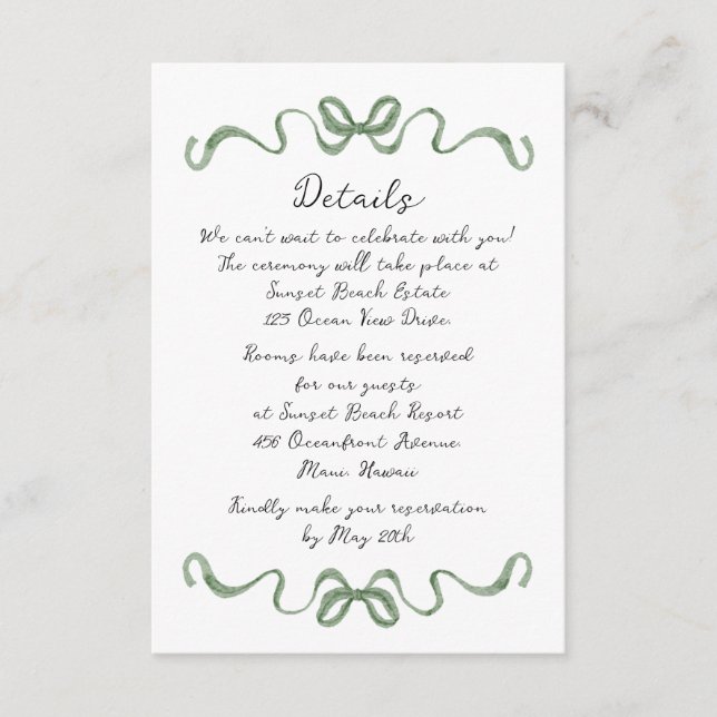 Carte D'accompagnement Destination Tropical Wedding Details Card (Devant)