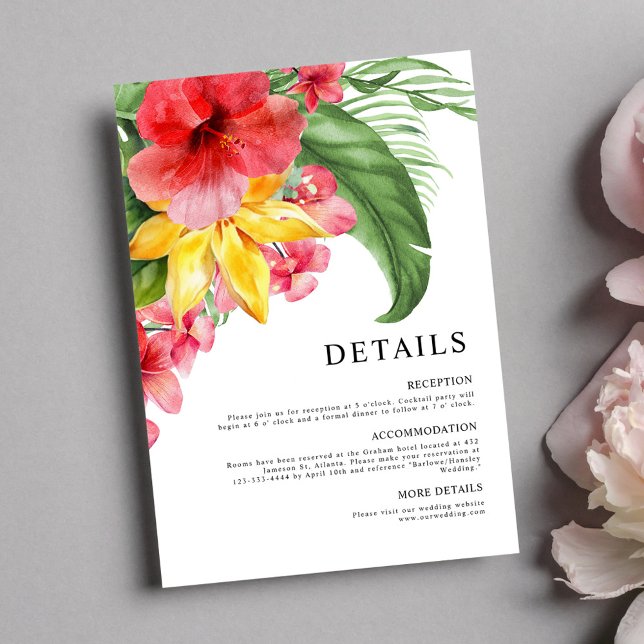 Carte D'accompagnement Destination tropicale Mariage floral (Tropical Destination Floral Wedding Enclosure Card)