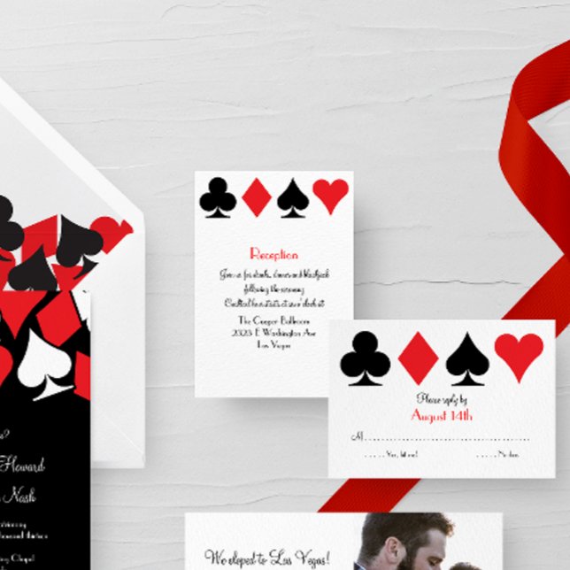 Carte D'accompagnement Destiny Las Vegas Mariage Réception Informations s (red and black card suits Las Vegas wedding suite reception card)