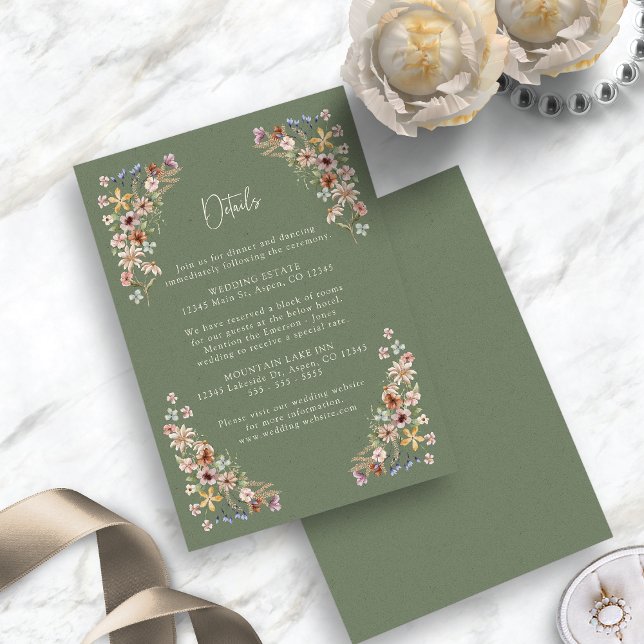 Carte D'accompagnement Détail Boho Vert (Sage Green Boho Floral Detail Enclosure Card by Painted Paperie
)
