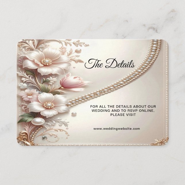 Carte D'accompagnement Détail de broderies de fleurs et de perles (Devant)