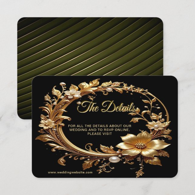 Carte D'accompagnement Détail de cadre orné floral doré (Devant / Derrière)