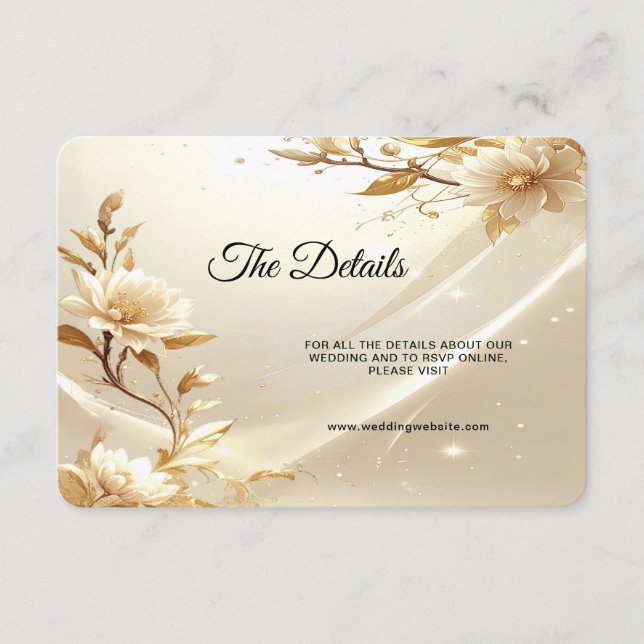 Carte D'accompagnement Détail de fleurs blanches et dorées (Devant)