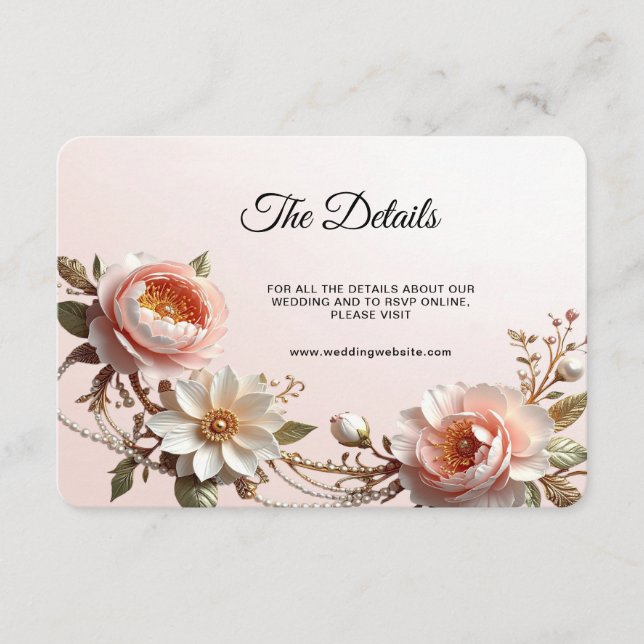 Carte D'accompagnement Détail de fleurs décoratives roses et blanches (Devant)